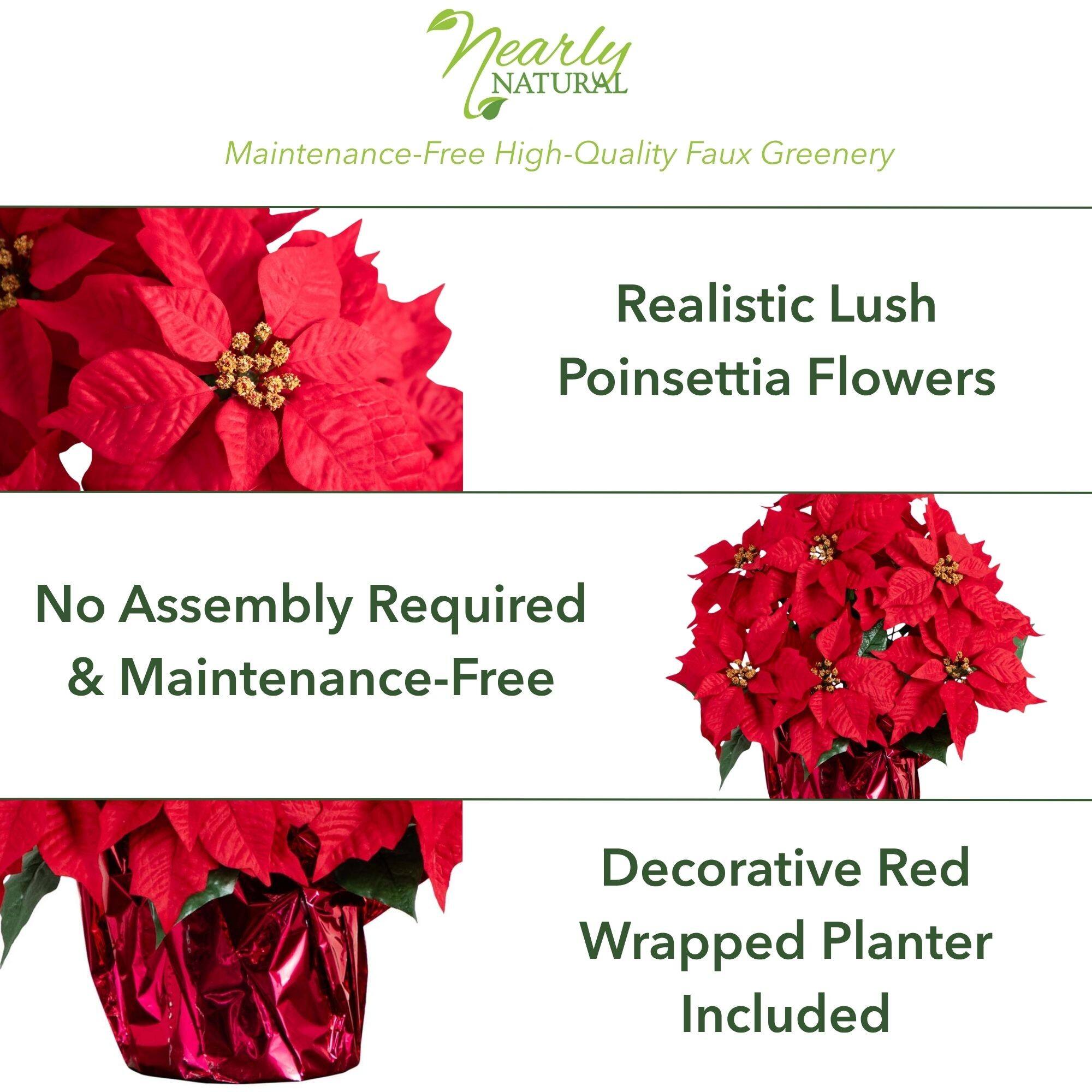 19" Artificial Poinsettia Arrangement in Red Wrapped Planter